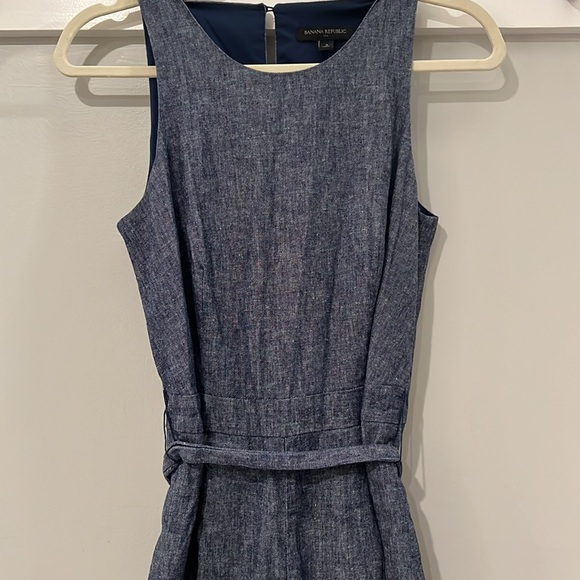 Banana Republic Chambray Blue Linen Blend Tie Waist Jumpsuit - Picture 4 of 10